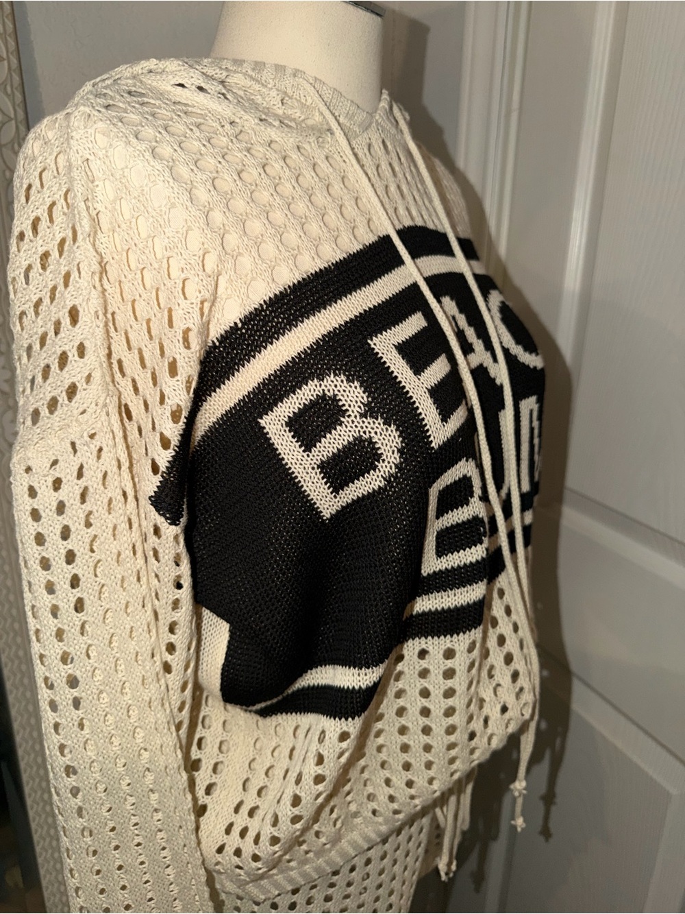 Beach Bum Crochet Hoodie & Shorts Coverup Set - Cream/Black - Picture 4 of 9